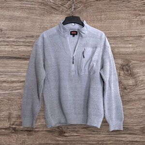 Bass Outdoor Quarter Zip Sweater Gray Waffle Knit Pullover Men XL Utility Pocket